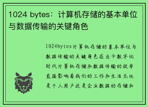 1024 bytes：计算机存储的基本单位与数据传输的关键角色