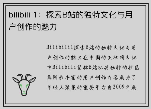 bilibili 1：探索B站的独特文化与用户创作的魅力